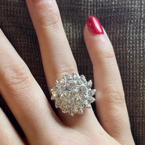 Silver ring rhinestone adjustable band fits all